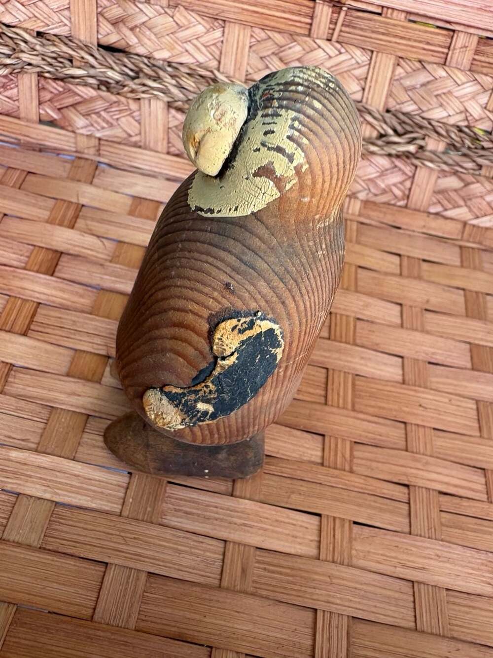 Vintage Hand-Carved Wooden Folk Art Bird Figurine with Painted Details